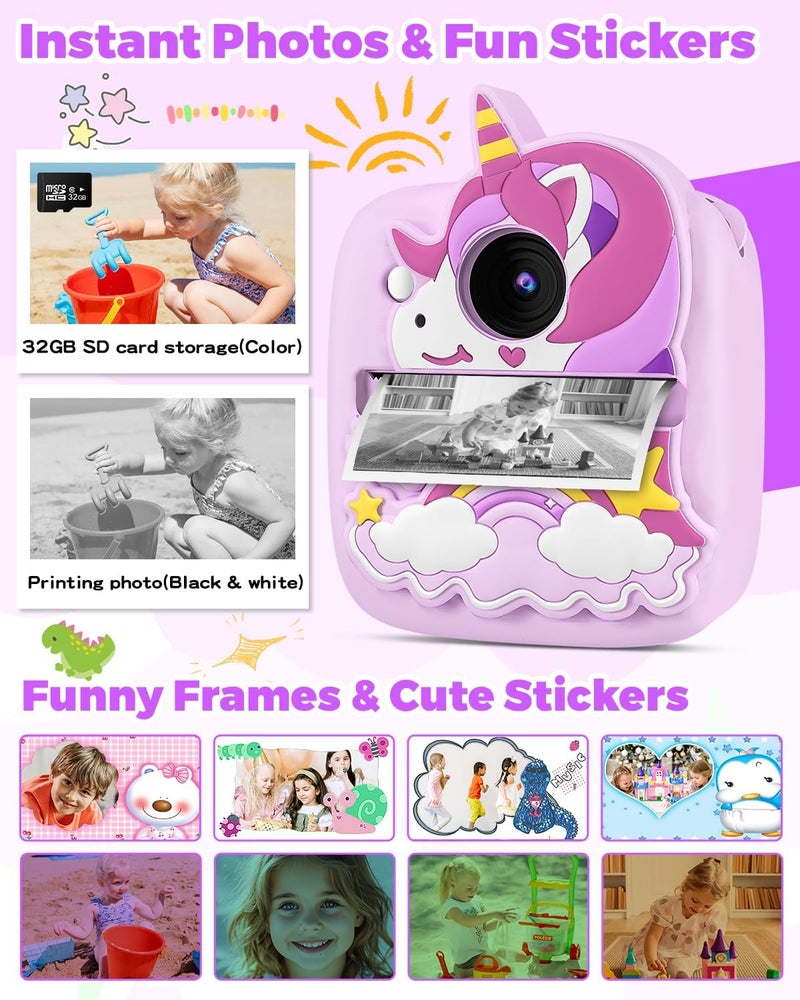 YINGOOT Kids Camera Instant Print, Christmas Birthday Gifts for Gils Age 3-8, 48MP &1080P Children Camera with Silicone Cover, Portable Toy Instant Camera for Kids 3 4 5 6 7 8 9 10 Year Old Girls - Image 2